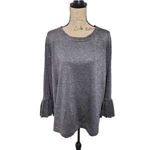 Cable & Gauge Grey metallic ruffled Bell‎ sleeve dressy sweater plus size 2X New